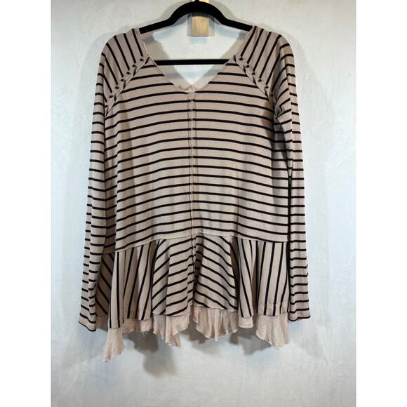 We the Free Size S Striped Tee Peplum Top Oversized Layered Long Sleeve D55 - Picture 5 of 7